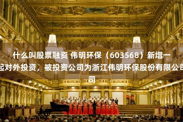 什么叫股票融资 伟明环保（603568）新增一起对外投资，被投资公司为浙江伟明环保股份有限公司